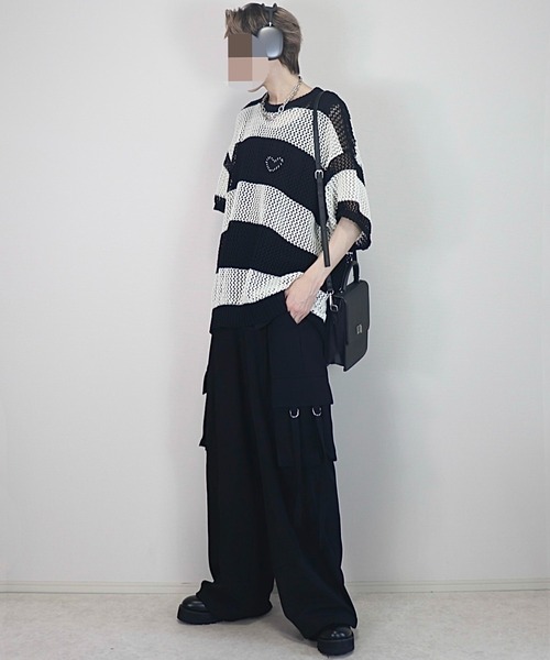 Loose/ルース（ルース）の「シアーメッシュ ハートステッチワッペンニット（ニット/セーター・メンズ・レッド系/ブルー/ブラック/グレー系/ホワイト/ホワイト系・L/M/S/XS）」の19枚目の写真