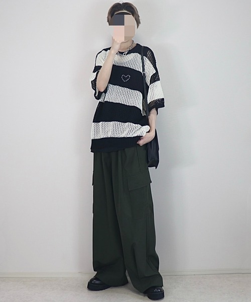 Loose/ルース（ルース）の「シアーメッシュ ハートステッチワッペンニット（ニット/セーター・メンズ・レッド系/ブルー/ブラック/グレー系/ホワイト/ホワイト系・L/M/S/XS）」の20枚目の写真