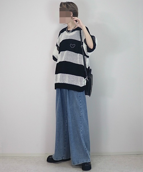 Loose/ルース（ルース）の「シアーメッシュ ハートステッチワッペンニット（ニット/セーター・メンズ・レッド系/ブルー/ブラック/グレー系/ホワイト/ホワイト系・L/M/S/XS）」の21枚目の写真