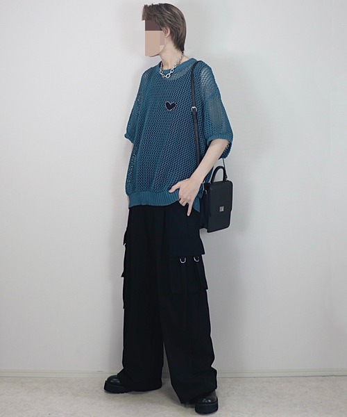 Loose/ルース（ルース）の「シアーメッシュ ハートステッチワッペンニット（ニット/セーター・メンズ・レッド系/ブルー/ブラック/グレー系/ホワイト/ホワイト系・L/M/S/XS）」の22枚目の写真