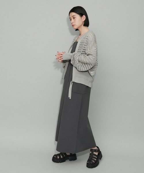 ADAM ET ROPE'(アダムエロペ)の「【WEB限定・洗える・追加】メッシュニットブルゾン(カーディガン/ボレロ・レディース・ブラック/ホワイト/ブルー/グレー・FREE)」の6枚目の写真