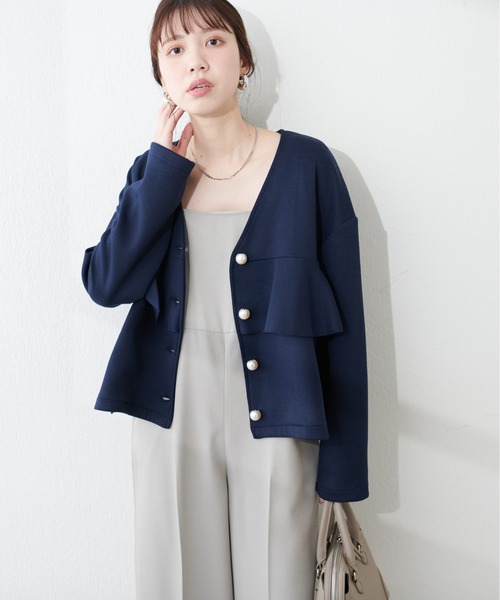 【待望★】 natural couture（ナチュラルクチュール）の「BIGパールフリル ジャケット・アウター