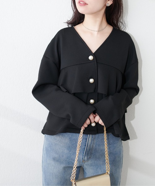 手洗い可能〉トリアセテート混 裾 フリル ジャケット
