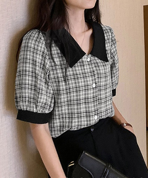 Miniministore(ミニミニストア)の「グレンチェック 柄 シャツ ブラウス 夏(シャツ/ブラウス・レディース・ブラック・XL/L)」の1枚目の写真
