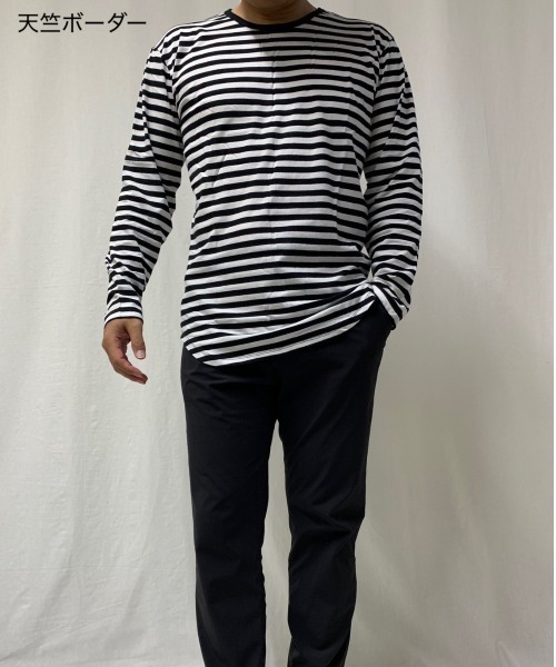VIBGYOR（ヴィブジョー）の「裾ラウンド ロング丈 長袖 クルーネック ワッフル＆天竺＆ボーダー（Tシャツ/カットソー・メンズ・ブラック系その他/ホワイト×グレー/ホワイト×ブラック/ブラック/ホワイト/ホワイト系その他・LARGE/MEDIUM）」の3枚目の写真
