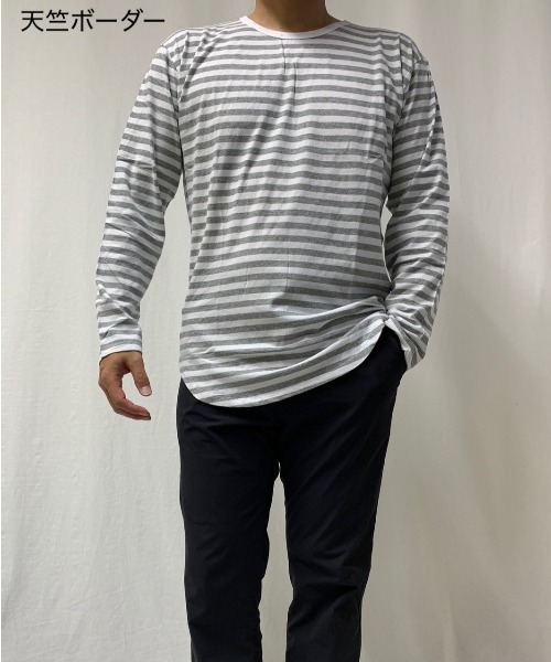 VIBGYOR（ヴィブジョー）の「裾ラウンド ロング丈 長袖 クルーネック ワッフル＆天竺＆ボーダー（Tシャツ/カットソー・メンズ・ブラック系その他/ホワイト×グレー/ホワイト×ブラック/ブラック/ホワイト/ホワイト系その他・LARGE/MEDIUM）」の4枚目の写真