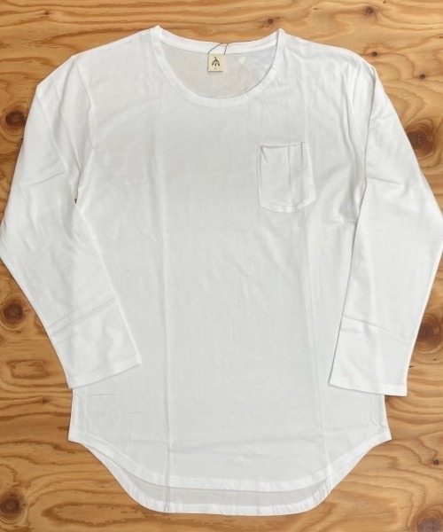 VIBGYOR（ヴィブジョー）の「裾ラウンド ロング丈 長袖 クルーネック ワッフル＆天竺＆ボーダー（Tシャツ/カットソー・メンズ・ブラック系その他/ホワイト×グレー/ホワイト×ブラック/ブラック/ホワイト/ホワイト系その他・LARGE/MEDIUM）」の7枚目の写真