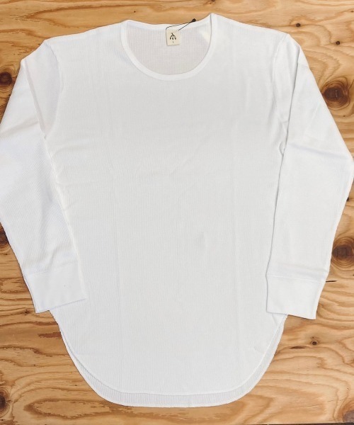 VIBGYOR（ヴィブジョー）の「裾ラウンド ロング丈 長袖 クルーネック ワッフル＆天竺＆ボーダー（Tシャツ/カットソー・メンズ・ブラック系その他/ホワイト×グレー/ホワイト×ブラック/ブラック/ホワイト/ホワイト系その他・LARGE/MEDIUM）」の11枚目の写真