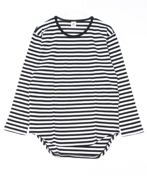 VIBGYOR（ヴィブジョー）の「裾ラウンド ロング丈 長袖 クルーネック ワッフル＆天竺＆ボーダー（Tシャツ/カットソー・メンズ・ブラック系その他/ホワイト×グレー/ホワイト×ブラック/ブラック/ホワイト/ホワイト系その他・LARGE/MEDIUM）」の14枚目の写真