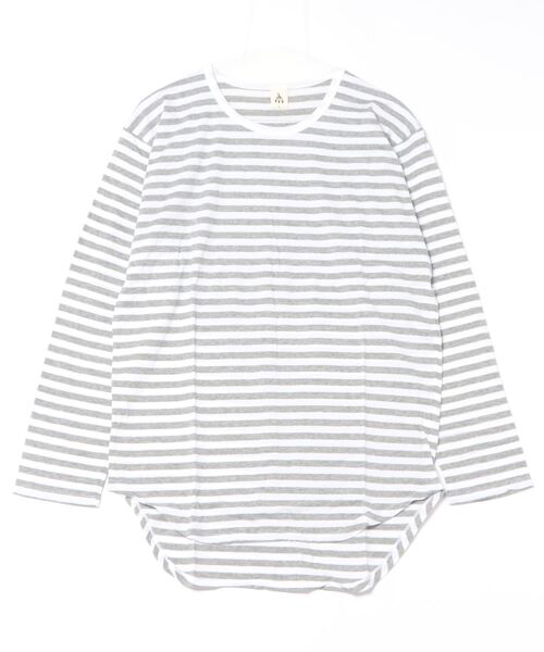 VIBGYOR（ヴィブジョー）の「裾ラウンド ロング丈 長袖 クルーネック ワッフル＆天竺＆ボーダー（Tシャツ/カットソー・メンズ・ブラック系その他/ホワイト×グレー/ホワイト×ブラック/ブラック/ホワイト/ホワイト系その他・LARGE/MEDIUM）」の15枚目の写真