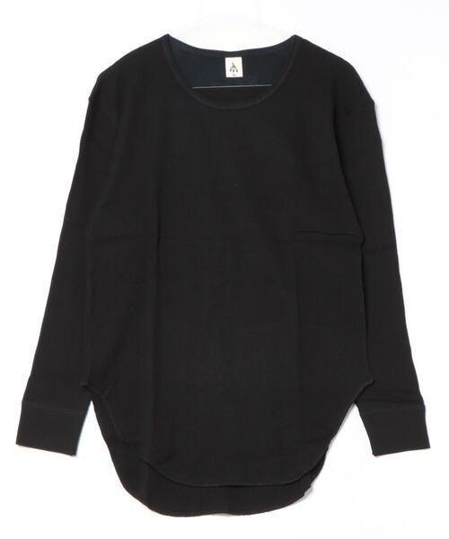 VIBGYOR（ヴィブジョー）の「裾ラウンド ロング丈 長袖 クルーネック ワッフル＆天竺＆ボーダー（Tシャツ/カットソー・メンズ・ブラック系その他/ホワイト×グレー/ホワイト×ブラック/ブラック/ホワイト/ホワイト系その他・LARGE/MEDIUM）」の17枚目の写真