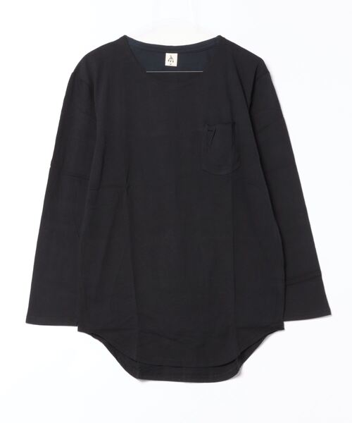 VIBGYOR（ヴィブジョー）の「裾ラウンド ロング丈 長袖 クルーネック ワッフル＆天竺＆ボーダー（Tシャツ/カットソー・メンズ・ブラック系その他/ホワイト×グレー/ホワイト×ブラック/ブラック/ホワイト/ホワイト系その他・LARGE/MEDIUM）」の18枚目の写真