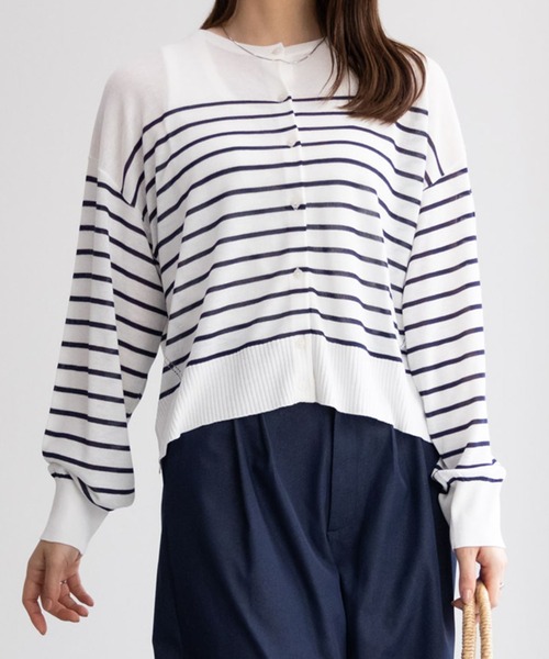 HusHusH（ハッシュアッシュ）の「HusHusH ハッシュアッシュ ニットカーディガン（カーディガン/ボレロ・レディース・ブラック/ホワイト×ネイビー/ベージュ・M/L/S）」の5枚目の写真