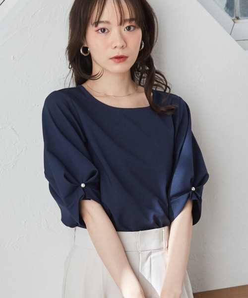 RANAN（ラナン）の「[接触冷感/防シワ]パフ袖タックデザインブラウス（シャツ/ブラウス・レディース・ブルー/ブラック/ライトグレー/ベージュ/オフホワイト/ネイビー・L/M/LL）」の8枚目の写真