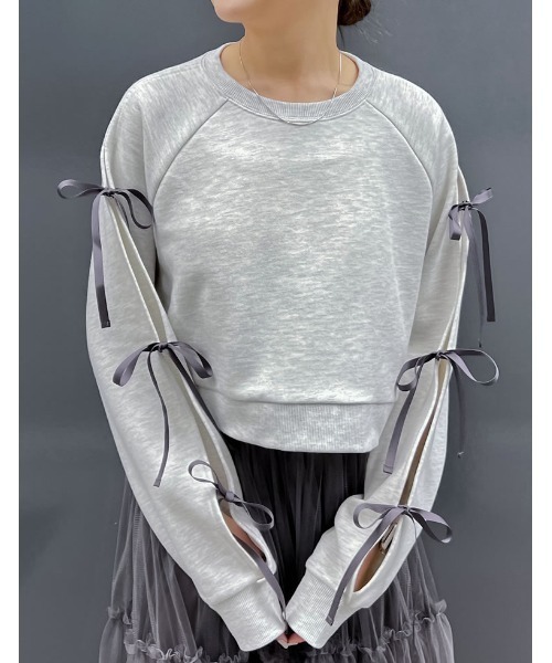 Re:EDIT（リエディ）の「裏毛袖リボンクロップドプルオーバー