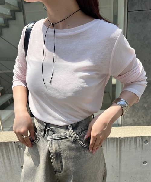 mystic（ミスティック）の「【4色展開】シアーロングTシャツ（Tシャツ/カットソー・レディース・イエロー/ピンク/オフホワイト/ブルー/ブラック・FREE）」の5枚目の写真