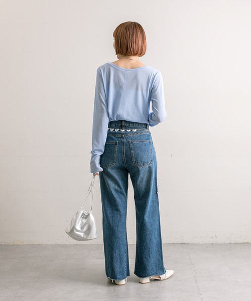 mystic（ミスティック）の「【4色展開】シアーロングTシャツ（Tシャツ/カットソー・レディース・イエロー/ピンク/オフホワイト/ブルー/ブラック・FREE）」の18枚目の写真