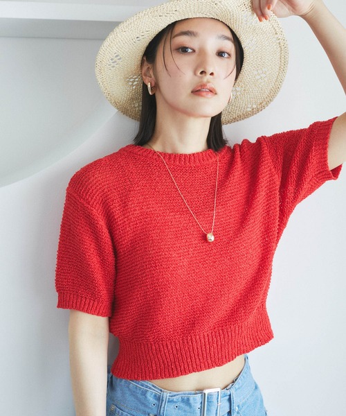 VIS(ビス)の「コンパクトシアーニットプルオーバー(ニット/セーター・レディース・スミクロ/キナリ/レッド系その他/サックスブルー・FREE)」の4枚目の写真