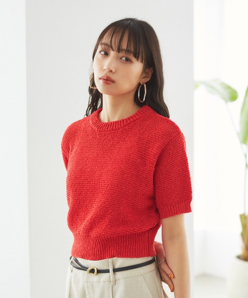 VIS(ビス)の「コンパクトシアーニットプルオーバー(ニット/セーター・レディース・スミクロ/キナリ/レッド系その他/サックスブルー・FREE)」の6枚目の写真