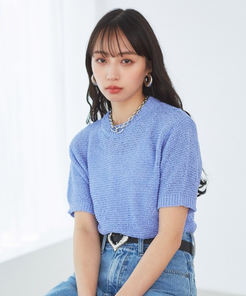 VIS(ビス)の「コンパクトシアーニットプルオーバー(ニット/セーター・レディース・スミクロ/キナリ/レッド系その他/サックスブルー・FREE)」の16枚目の写真