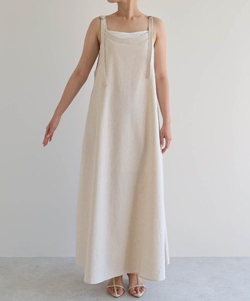 andme（アンドミー）の「【新色・新サイズ追加】リネン混アメスリフレアキャミワンピース（ワンピース・レディース・キナリ/ネイビー/ブラック/グレイッシュベージュ/ライトカーキ/ブラウン・M/MS）」の19枚目の写真