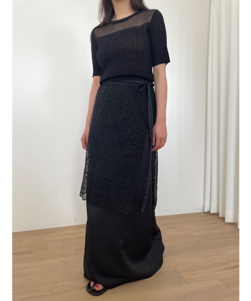 Dior ラップスカート　黒　レース セール】【DIDOT.】シアーレースレイヤーラップスカート