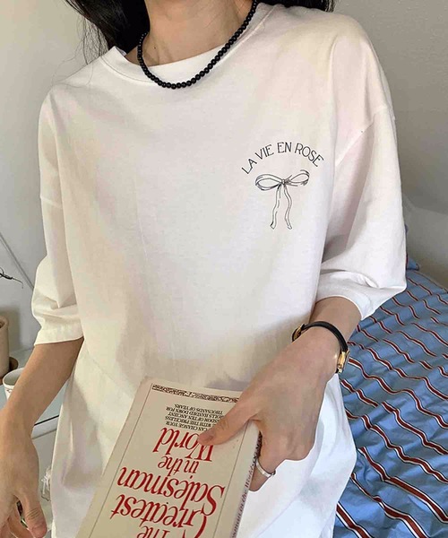 Nyu(ニュウ)の「リボンプリントTシャツ(Tシャツ/カットソー・レディース・ホワイト・FREE)」の3枚目の写真