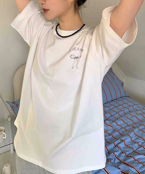 Nyu(ニュウ)の「リボンプリントTシャツ(Tシャツ/カットソー・レディース・ホワイト・FREE)」の5枚目の写真