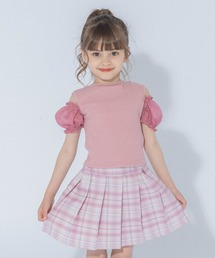URBAN CHERRY | オープンショルダー異素材ドッキングシアーパフスリーブリブトップス(Tシャツ/カットソー)