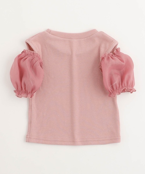 URBAN CHERRY(アーバンチェリー)の「オープンショルダー異素材ドッキングシアーパフスリーブリブトップス(Tシャツ/カットソー・キッズ・アイボリー/ブルー/ピンク・110cm/120cm/130cm/150cm/140cm)」の5枚目の写真