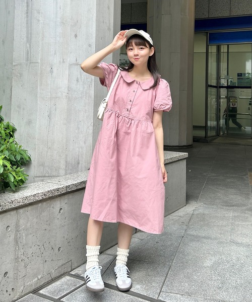 夏物セール☆Her lip to 半袖ワンピース ピンク系 ボリューム袖