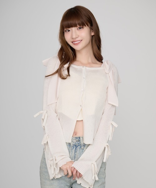 カーディガン 「DAESE TOKYO/デセトウキョウ」バレエコア フレンチガーリー リボン オフショル フレア袖 メロウ カーディガン「Y」 レディ DAESE TOKYO/デセトウキョウ』バレエコア フレンチガーリー