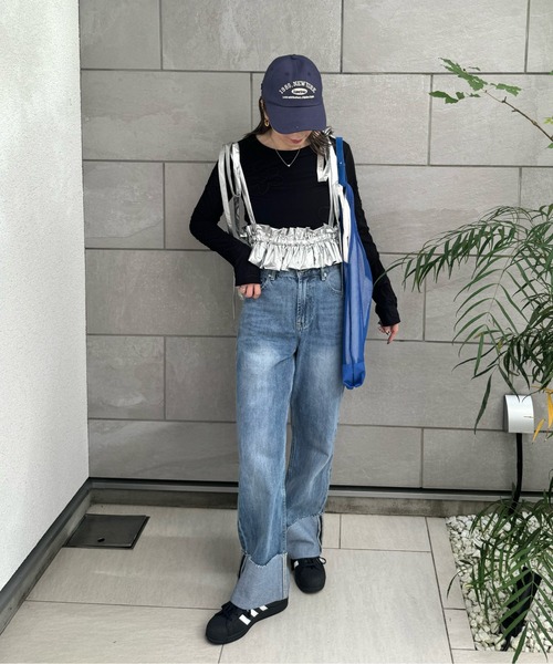 y/m by misato（イムバイミサト）の「シアーコード刺繍トップス（Tシャツ/カットソー・レディース・アイボリー/ブラック・FREE）」の5枚目の写真