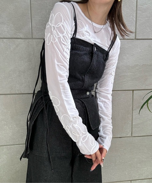 y/m by misato（イムバイミサト）の「シアーコード刺繍トップス（Tシャツ/カットソー・レディース・アイボリー/ブラック・FREE）」の7枚目の写真