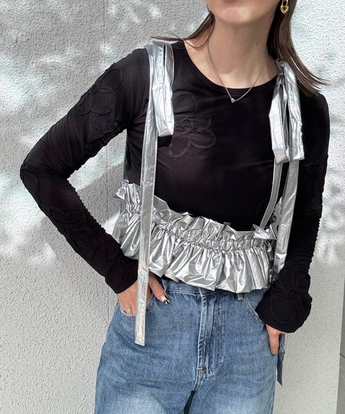 y/m by misato（イムバイミサト）の「シアーコード刺繍トップス（Tシャツ/カットソー・レディース・アイボリー/ブラック・FREE）」の18枚目の写真