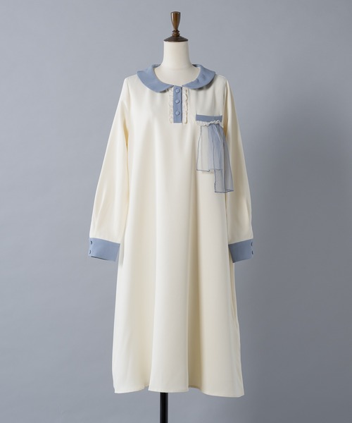 INTER FACTORY(インターファクトリー)の「ポケットフリル襟付きワンピース made in INTER FACTORY(ワンピース・レディース・ネイビー/アイボリー・FREE)」の14枚目の写真