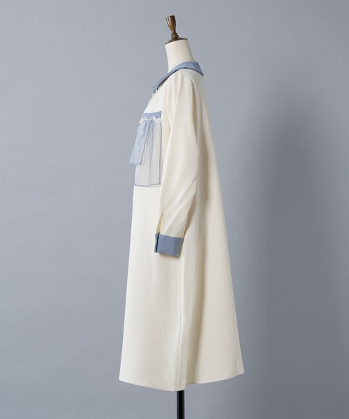 INTER FACTORY(インターファクトリー)の「ポケットフリル襟付きワンピース made in INTER FACTORY(ワンピース・レディース・ネイビー/アイボリー・FREE)」の15枚目の写真