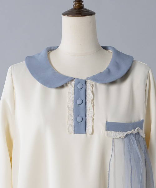 INTER FACTORY(インターファクトリー)の「ポケットフリル襟付きワンピース made in INTER FACTORY(ワンピース・レディース・ネイビー/アイボリー・FREE)」の18枚目の写真