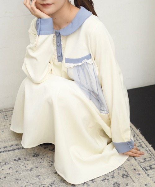 INTER FACTORY(インターファクトリー)の「ポケットフリル襟付きワンピース made in INTER FACTORY(ワンピース・レディース・ネイビー/アイボリー・FREE)」の10枚目の写真