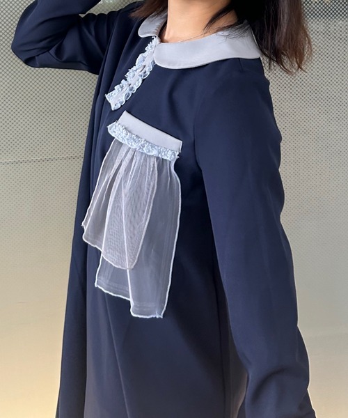 INTER FACTORY(インターファクトリー)の「ポケットフリル襟付きワンピース made in INTER FACTORY(ワンピース・レディース・ネイビー/アイボリー・FREE)」の13枚目の写真