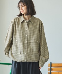 ビッグシルエット ダブルポケット ドローコード チェックシャツ