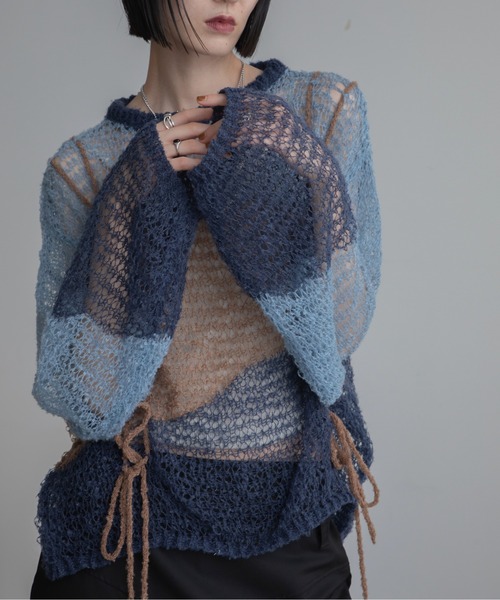 VACANCY（ヴァカンシー）の「透かし編みウェーブドロストプルオーバー（ニット/セーター・レディース・グリーン/ブラック/ブルー・FREE）」の3枚目の写真