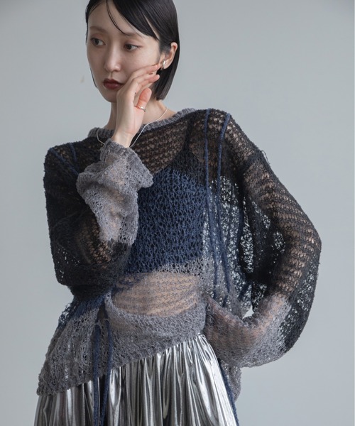 VACANCY（ヴァカンシー）の「透かし編みウェーブドロストプルオーバー（ニット/セーター・レディース・グリーン/ブラック/ブルー・FREE）」の2枚目の写真