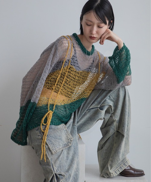 VACANCY（ヴァカンシー）の「透かし編みウェーブドロストプルオーバー（ニット/セーター・レディース・グリーン/ブラック/ブルー・FREE）」の15枚目の写真