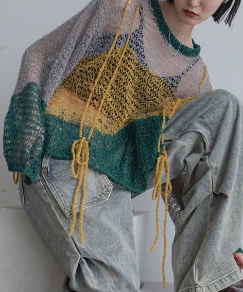 VACANCY（ヴァカンシー）の「透かし編みウェーブドロストプルオーバー（ニット/セーター・レディース・グリーン/ブラック/ブルー・FREE）」の16枚目の写真