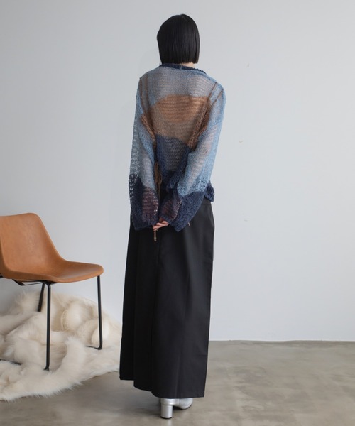 透かし編みウェーブドロストプルオーバー（ニット/セーター