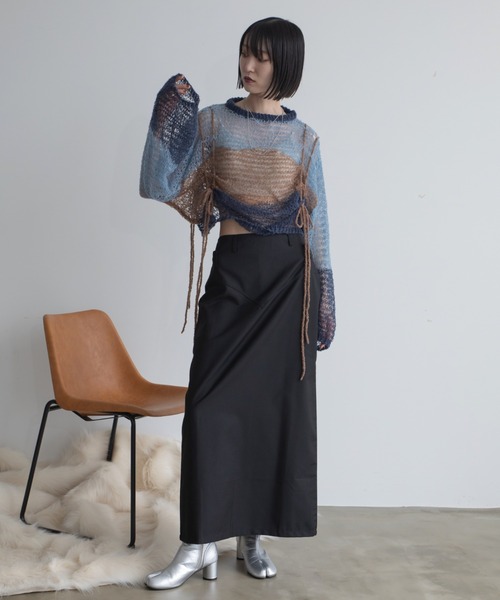 透かし編みウェーブドロストプルオーバー（ニット/セーター