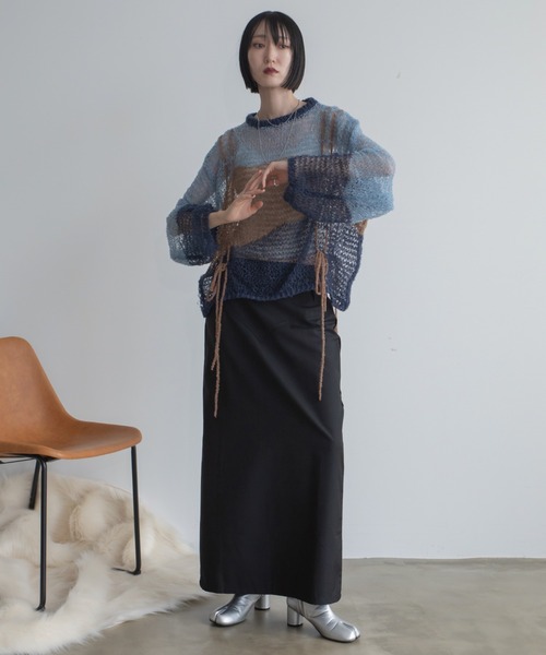 【完売人気商品】VELNUS＆CIASENCE 透かし編みニットポロセット リラックスルーズ透かし編みメッシュニットスキッパーポロシャツ