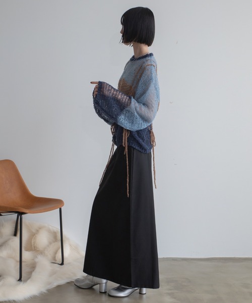 未使用 ETRO 透かし編み ニット ウェーブ スカート カシミヤ混 エトロ SET UP対応 透かし編み柄ニットスカート（2002367882