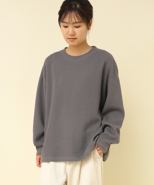 RNA-N(アールエヌエーエヌ)の「M2297 ハニカムジャガードワイドプルオーバー(Tシャツ/カットソー・レディース・キナリ/ブラック/グレー・MEDIUM)」の14枚目の写真